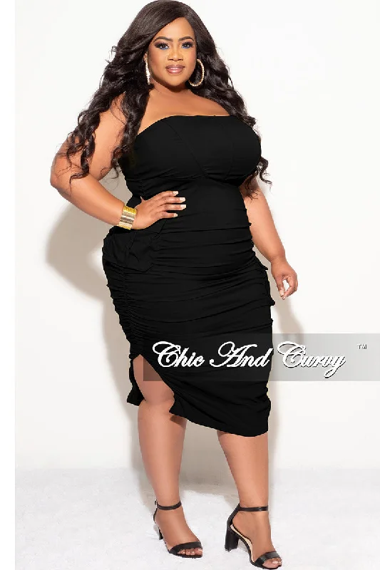 Final Sale Plus Size Strapless Cargo Midi Dress in Black