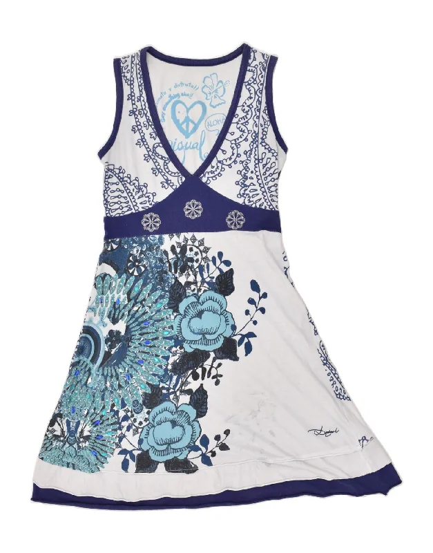 DESIGUAL Womens Graphic Sleeveless A-Line Dress UK 14 Large Blue Floral