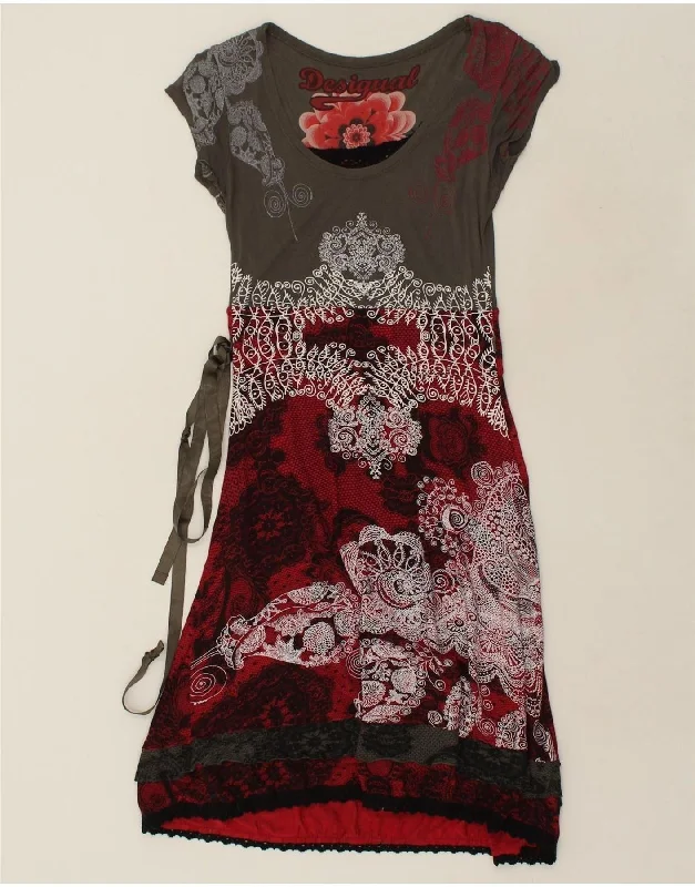 DESIGUAL Womens Graphic T-Shirt Dress UK 8 Small Red Paisley