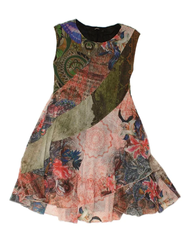 DESIGUAL Womens Sleeveless A-Line Dress UK 12 Medium Multicoloured Floral