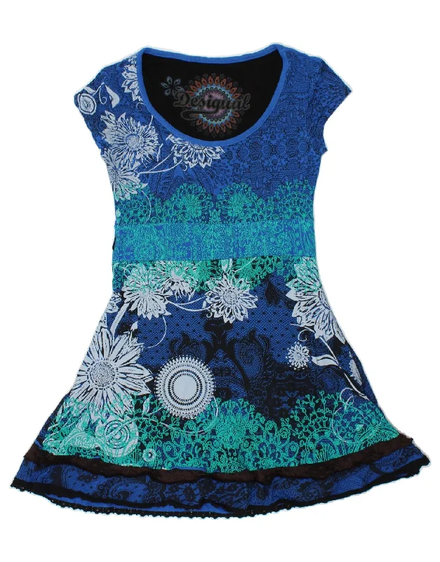 DESIGUAL Womens Slim A-Line Dress UK 18 XL Blue Paisley Viscose