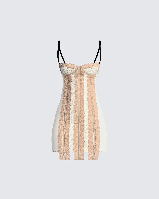 Destry Tan Lace Trim Dress