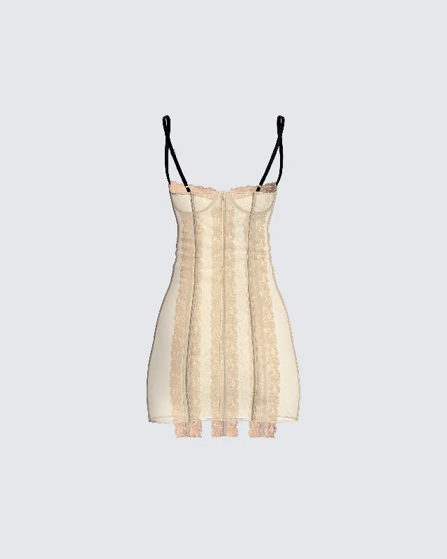 Destry Tan Lace Trim Dress