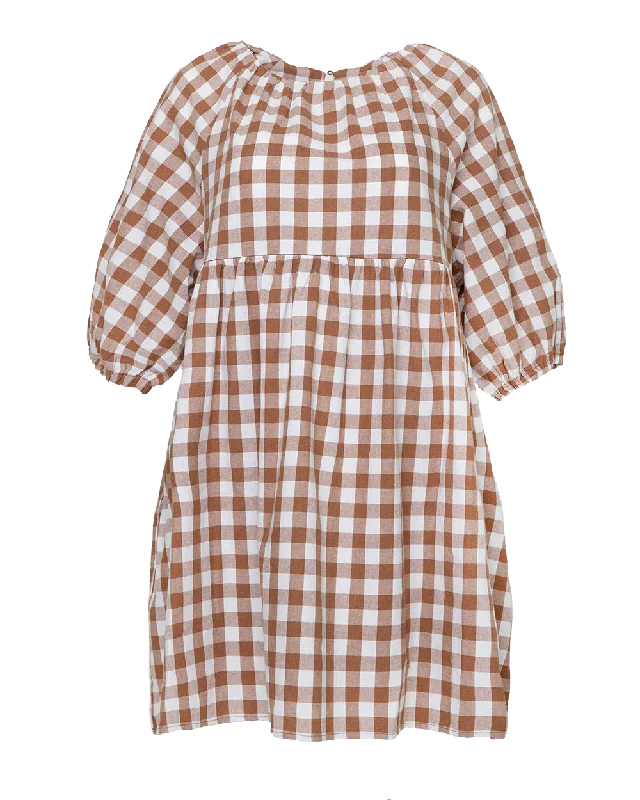 Edie Mini Dress | Brown Gingham