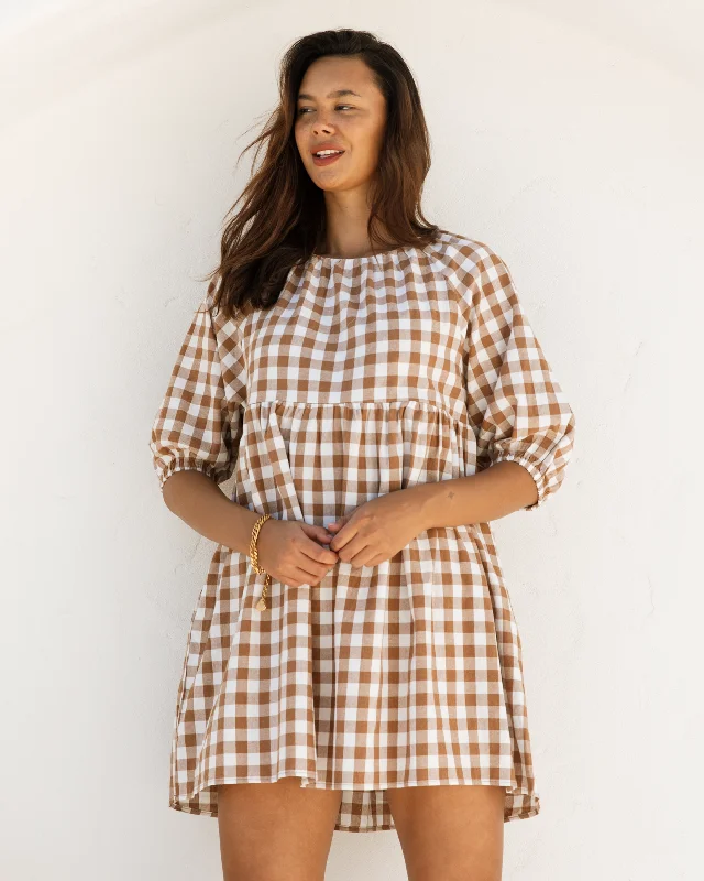 Edie Mini Dress | Brown Gingham