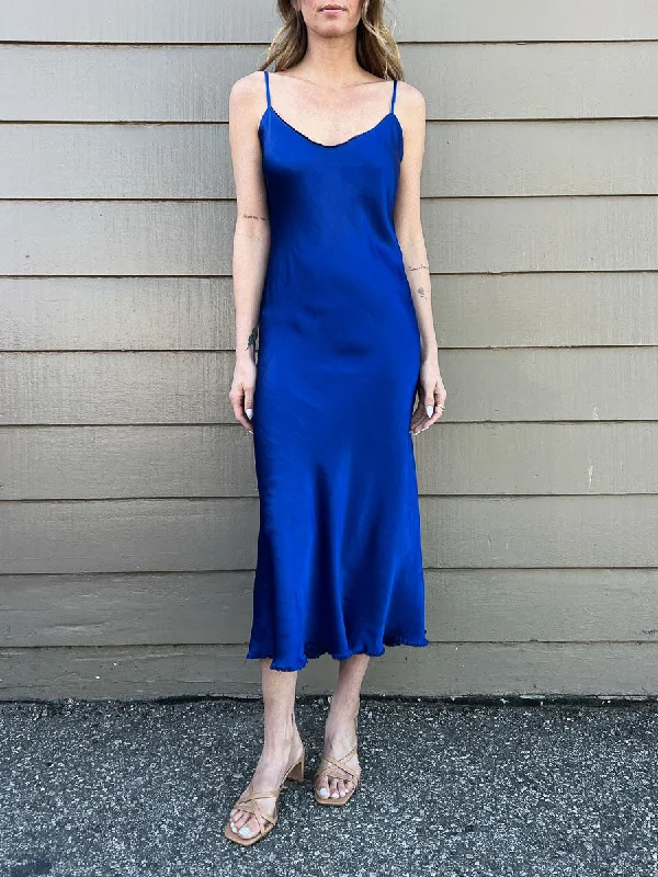 Farrah Slip Dress in Vintage Satin - Sapphire