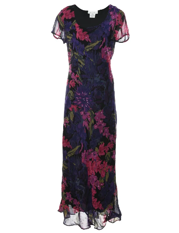 Floral Pattern Sequined Maxi Dress - L