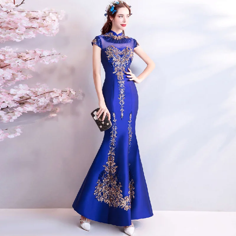 Floral Sequins Cheongsam Top Full Length Mermaid Evening Dress