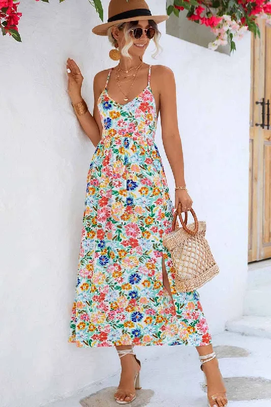 Floral V Neck Spaghetti Strap Dress *FINAL SALE*