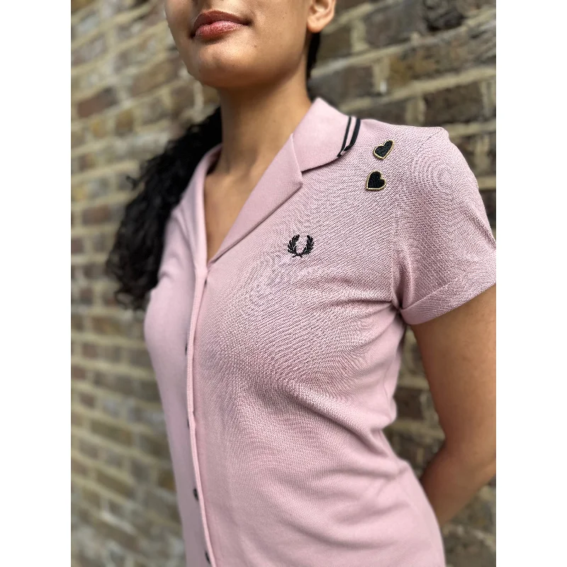 Fred Perry X Amy Winehouse - Women's SD5144 Button Through Dusky Rose Pink Pique - Dress