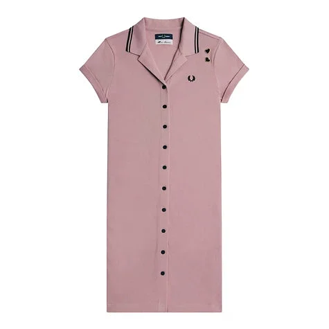 Fred Perry X Amy Winehouse - Women's SD5144 Button Through Dusky Rose Pink Pique - Dress