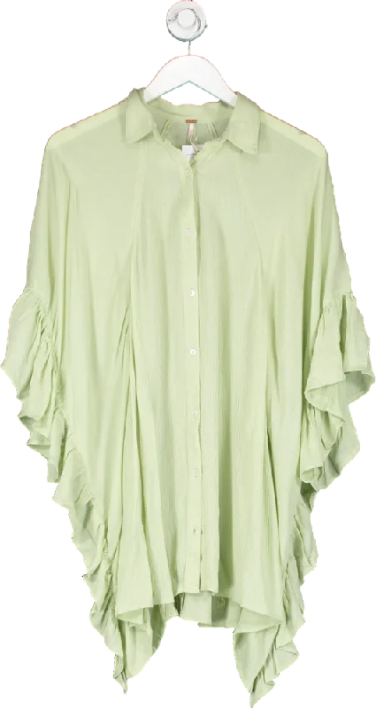 Free People Pale Green 'love Is' Oversized Frill Side Tunic Top UK XS/S