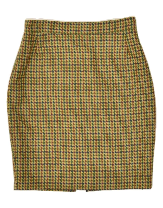 GENNY Womens Pencil Skirt EU 38 Medium W28 Green Houndstooth Wool