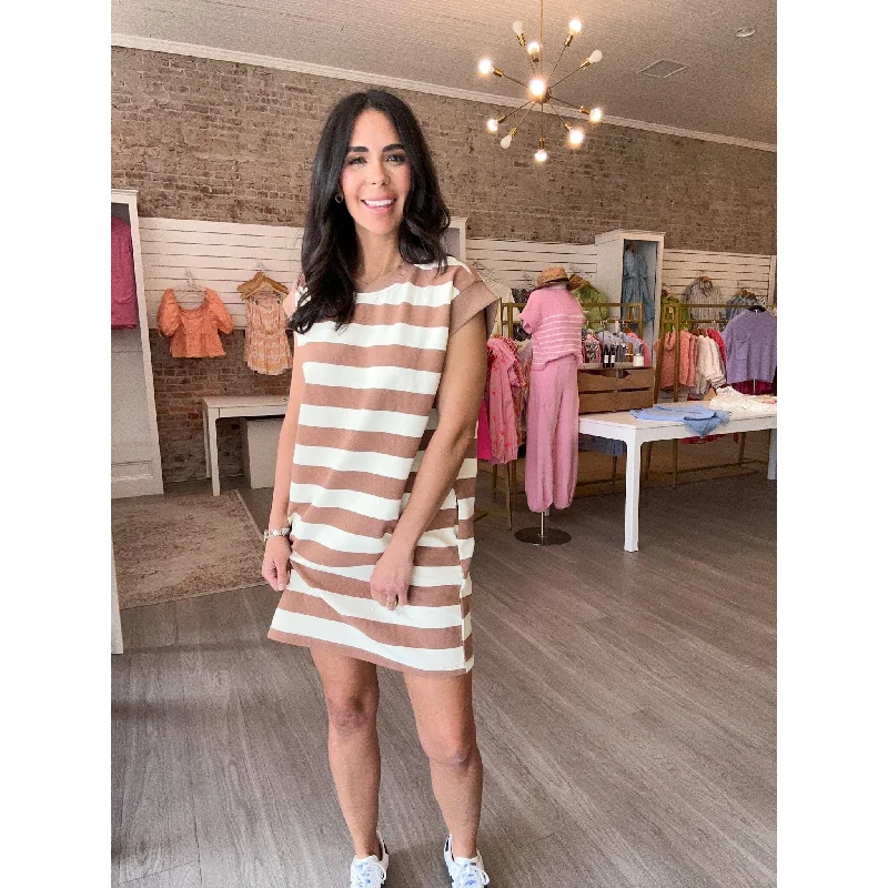 Graham Striped Mini Dress - Mocha