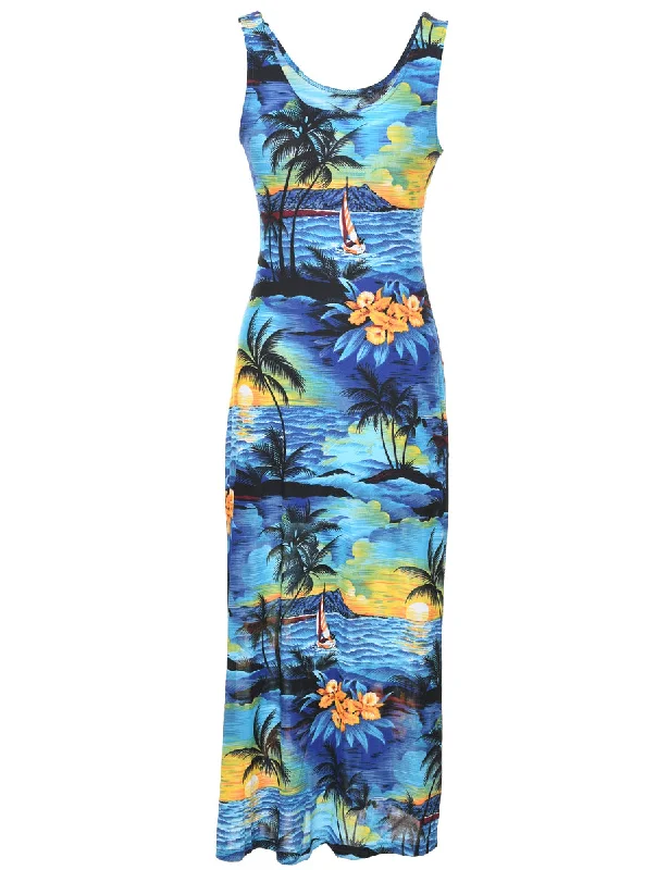 Hawaiian Print Maxi Dress - XS