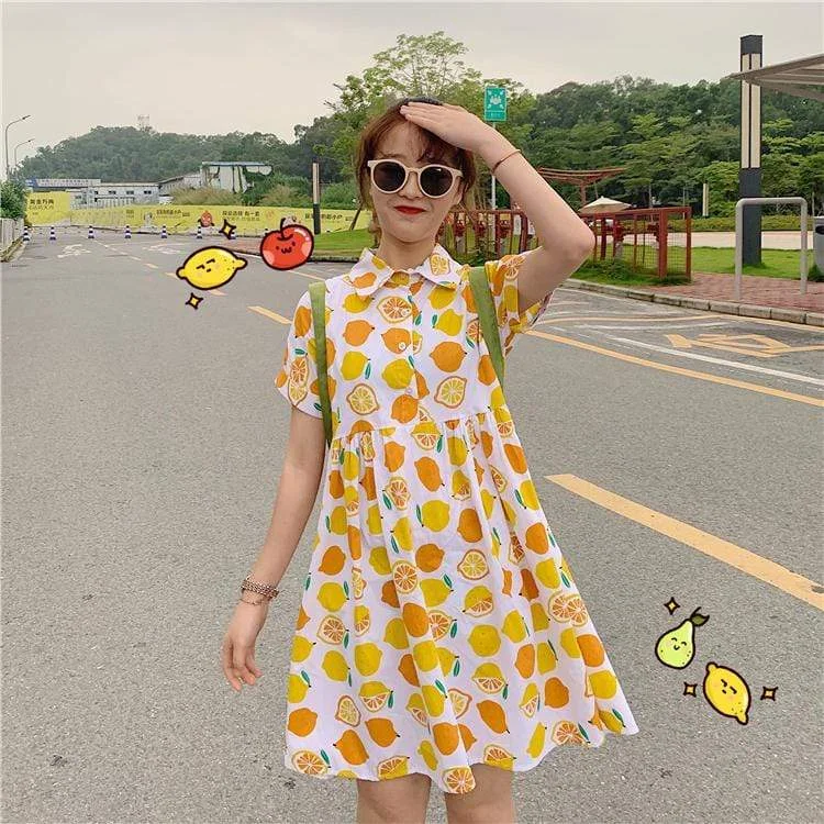 Kawaii Fruit Printed Short Sleeved Dress