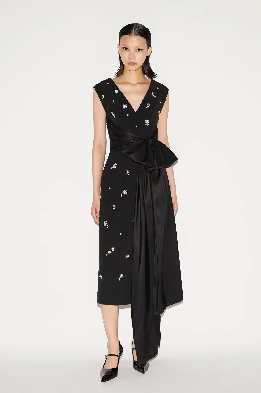 KINSLEY DRESS BLACK EMBELLISHED CREPE