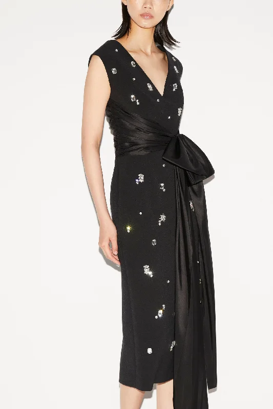 KINSLEY DRESS BLACK EMBELLISHED CREPE