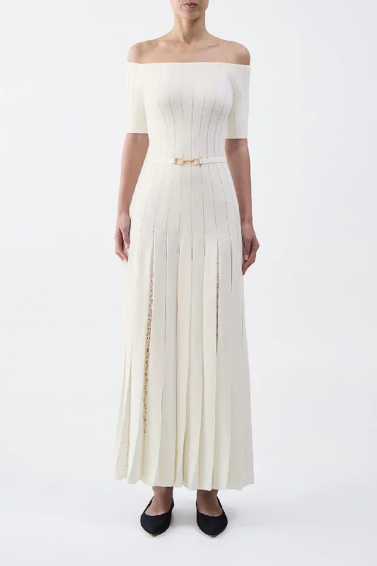 Kurt Knit Pleated Dress in Ivory Merino Wool