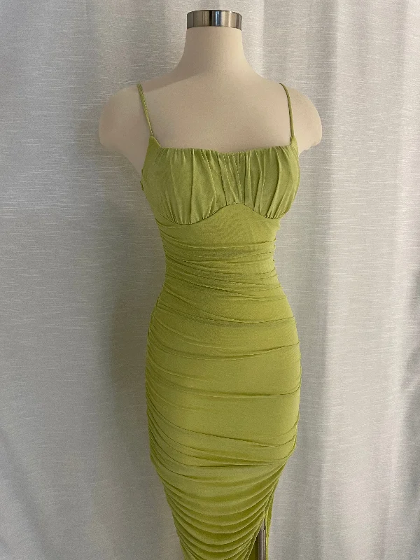 Light Green Ruched Midi Dress