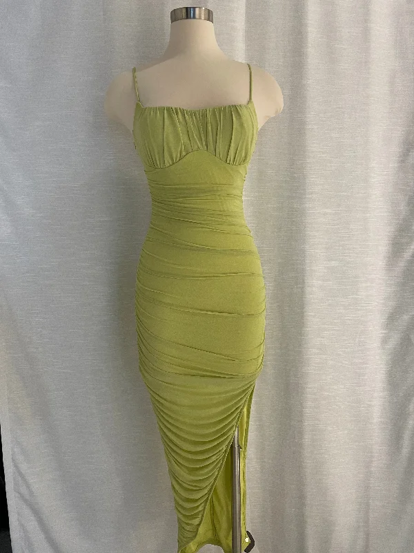 Light Green Ruched Midi Dress