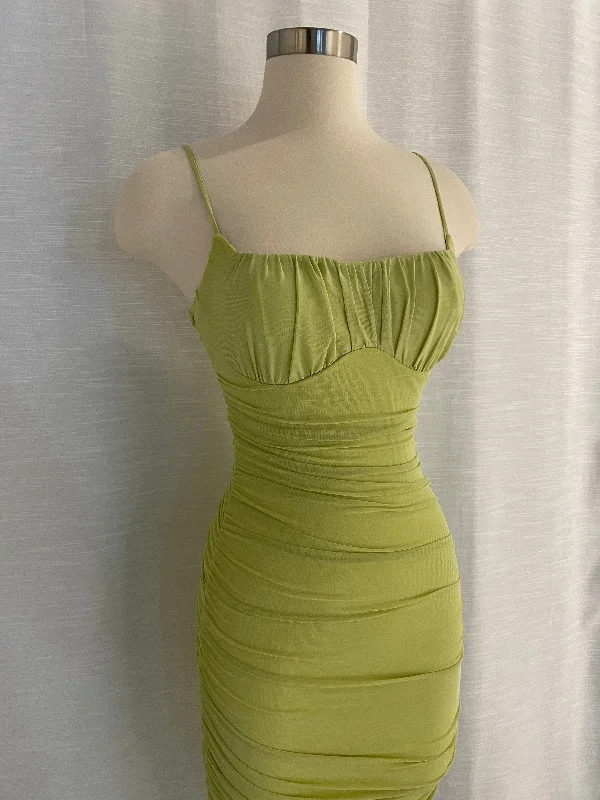 Light Green Ruched Midi Dress