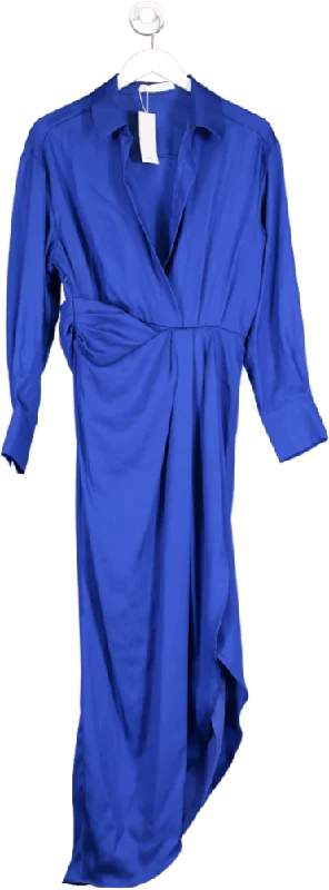 MANGO Blue Side Slit Satin Dress BNWT UK 10