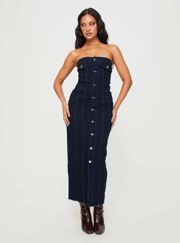 Marza Denim Strapless Maxi Dress Indigo