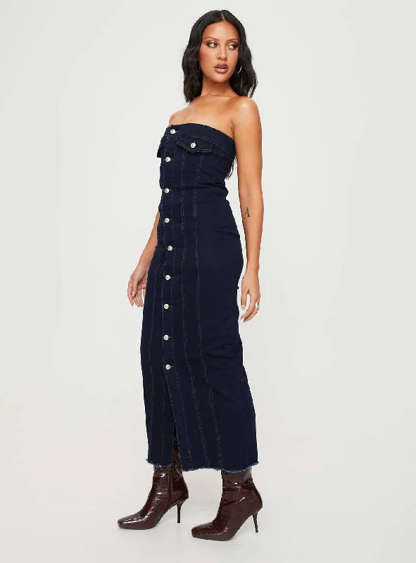 Marza Denim Strapless Maxi Dress Indigo