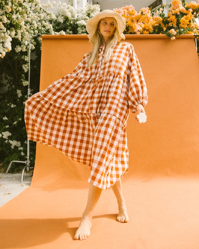 Maxi Avalon Smock Dress | Rust Gingham