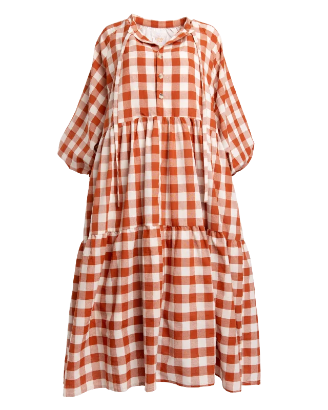 Maxi Avalon Smock Dress | Rust Gingham