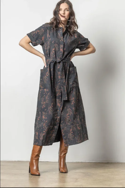 Maxi Button Down Dress - Onyx/ Java Print