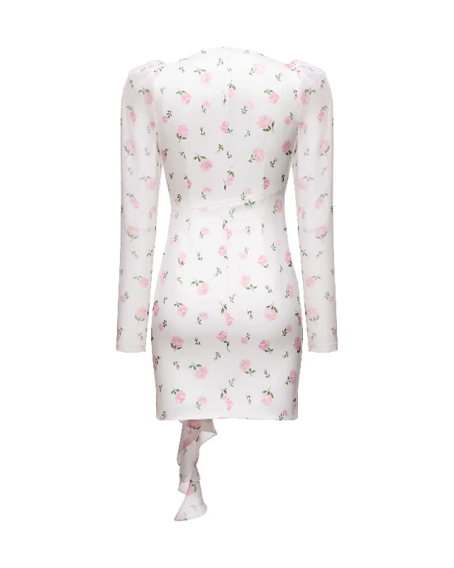 MILIANA, MINI DRESS MILKY WITH PINK ROSE PRINT