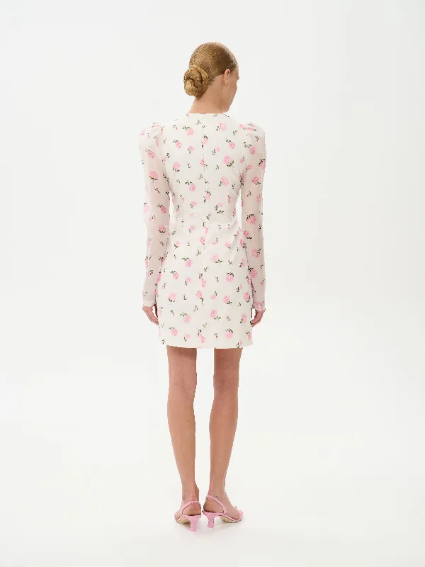 MILIANA, MINI DRESS MILKY WITH PINK ROSE PRINT