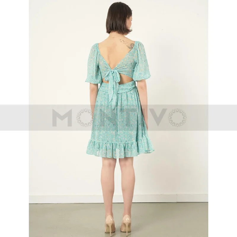 Mint Back Tie Chiffon Dress