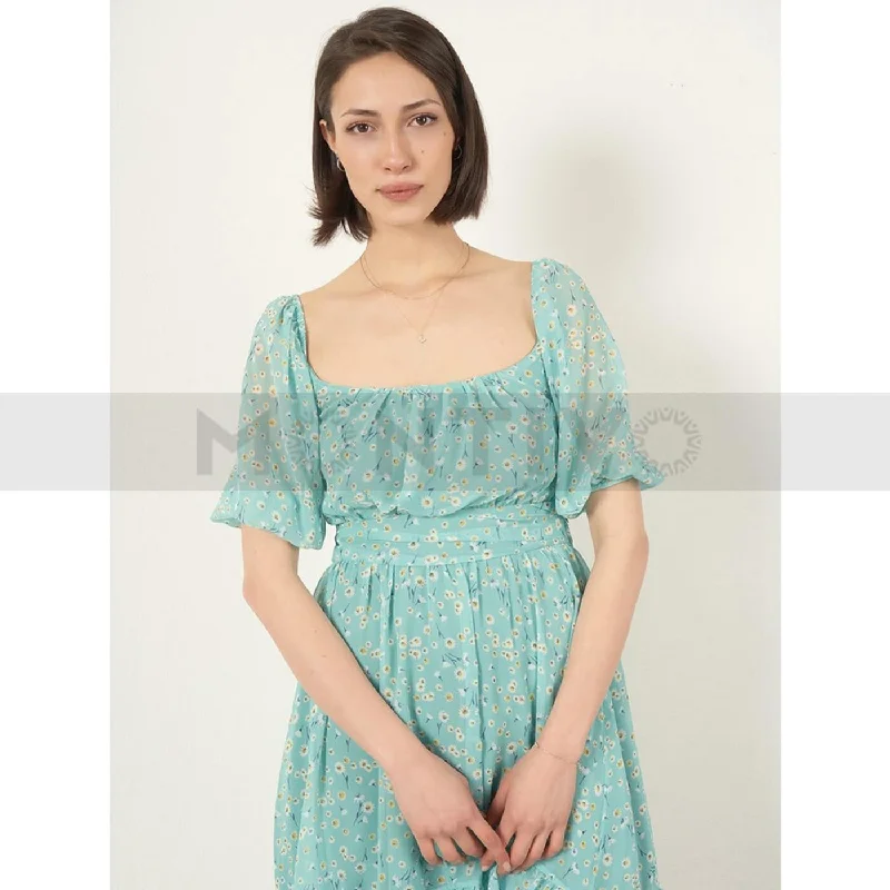 Mint Back Tie Chiffon Dress