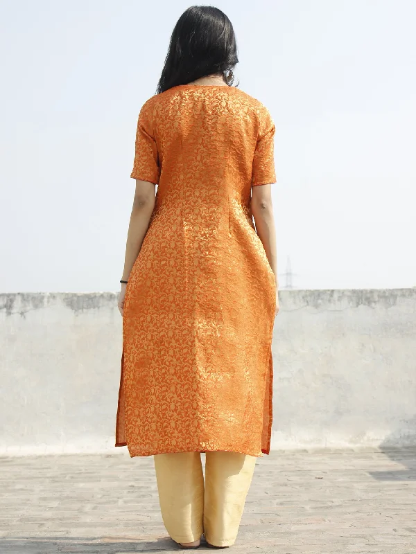 Orange Golden Brocade Kurta With Side Slit - 128F001