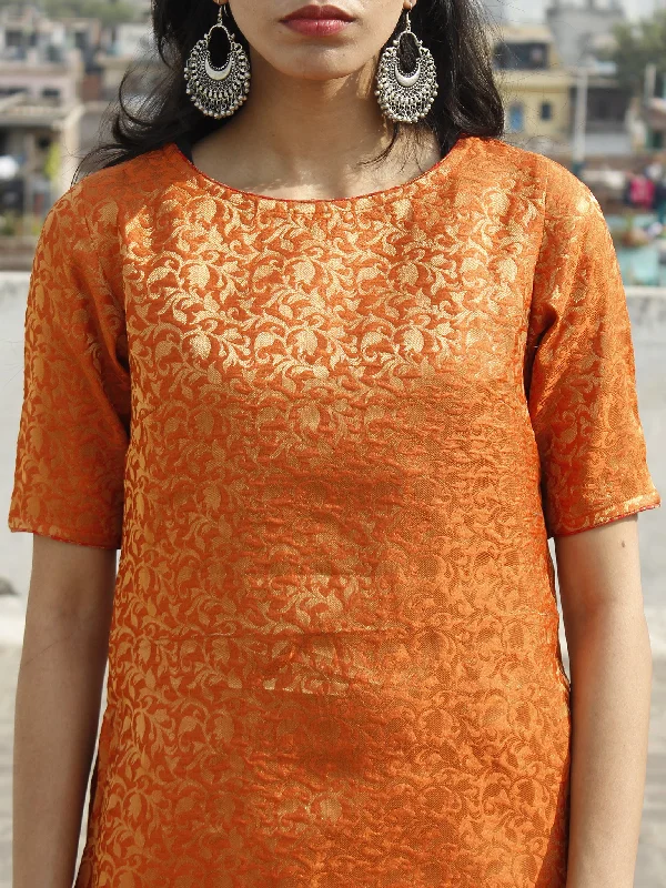 Orange Golden Brocade Kurta With Side Slit - 128F001