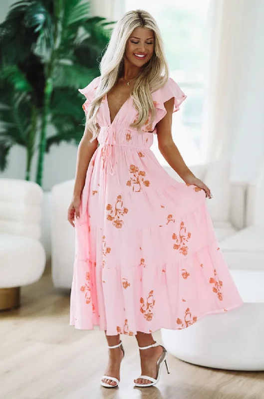 Perfection in Pink Midi Dress - Pink and Orange