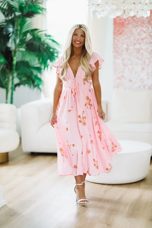 Perfection in Pink Midi Dress - Pink and Orange