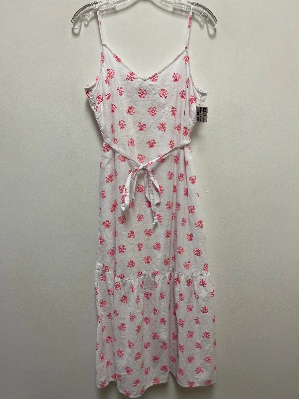 Pink & White Dress Casual Midi Universal Thread, Size M