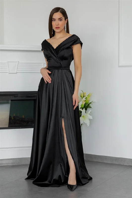 Princess Collar Satin Evening Dress - REF: BCW008ABY0034100