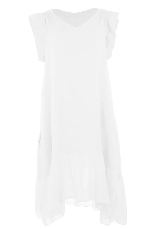 Ruched Shoulder Linen Dress