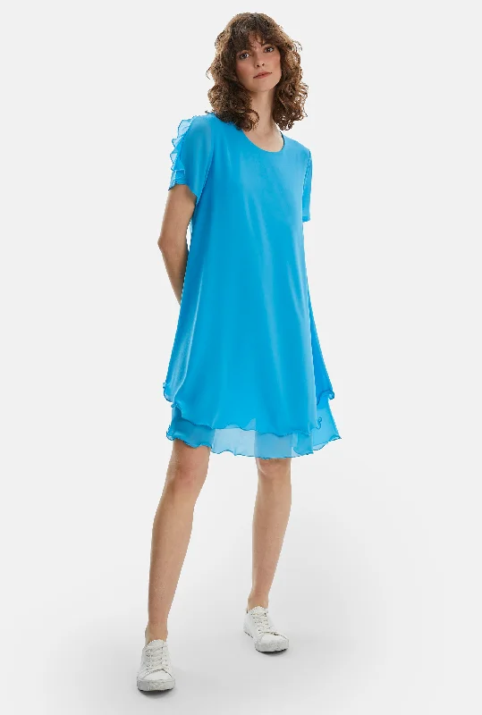 Short Sleeve Wave Hem Dress Turquoise