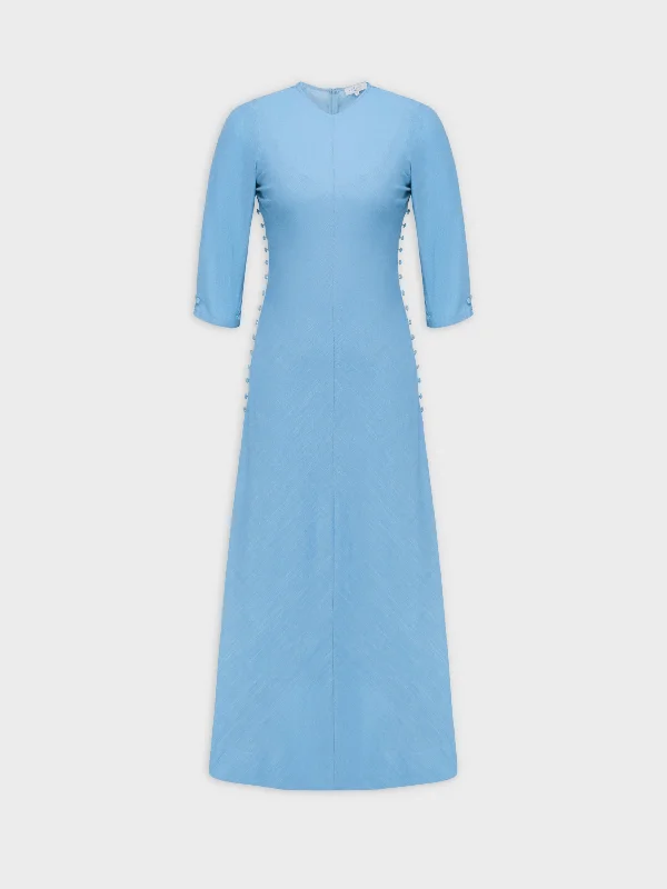 Side Button Dress-Blue