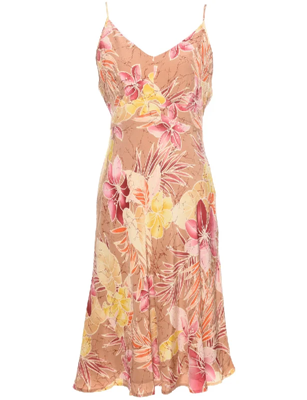 Silk Floral Print Dress - M