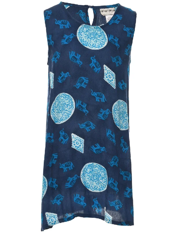 Sleeveless Medallion Print Dress - M