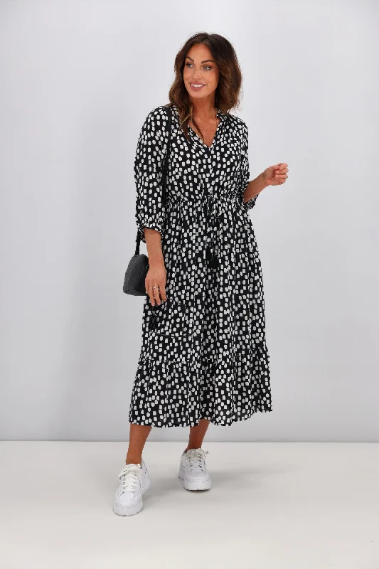 Sunday Boho Taryn Dress Black White Spot