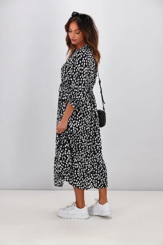 Sunday Boho Taryn Dress Black White Spot