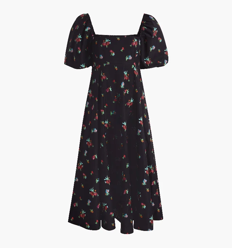 The Matilda Dress - Black Ikat Floral Taffeta